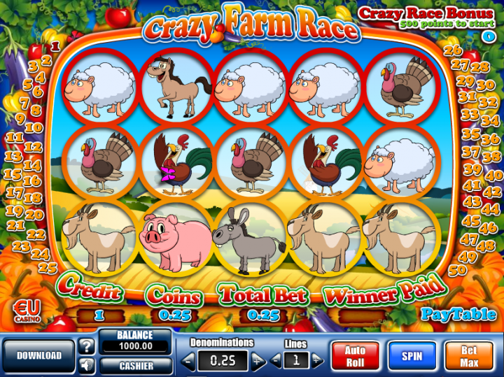 Crazy Farm Race slot game screenshot