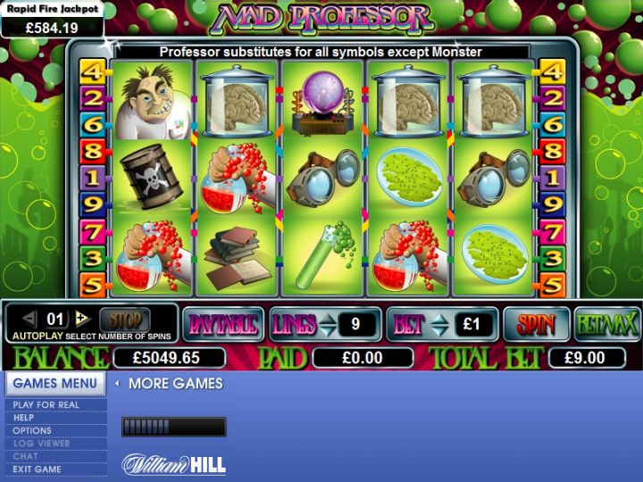 Mad Professor video slot machine screenshot