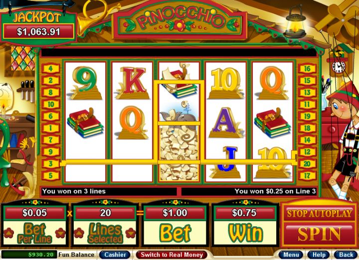 Pinocchio video slot game screenshot
